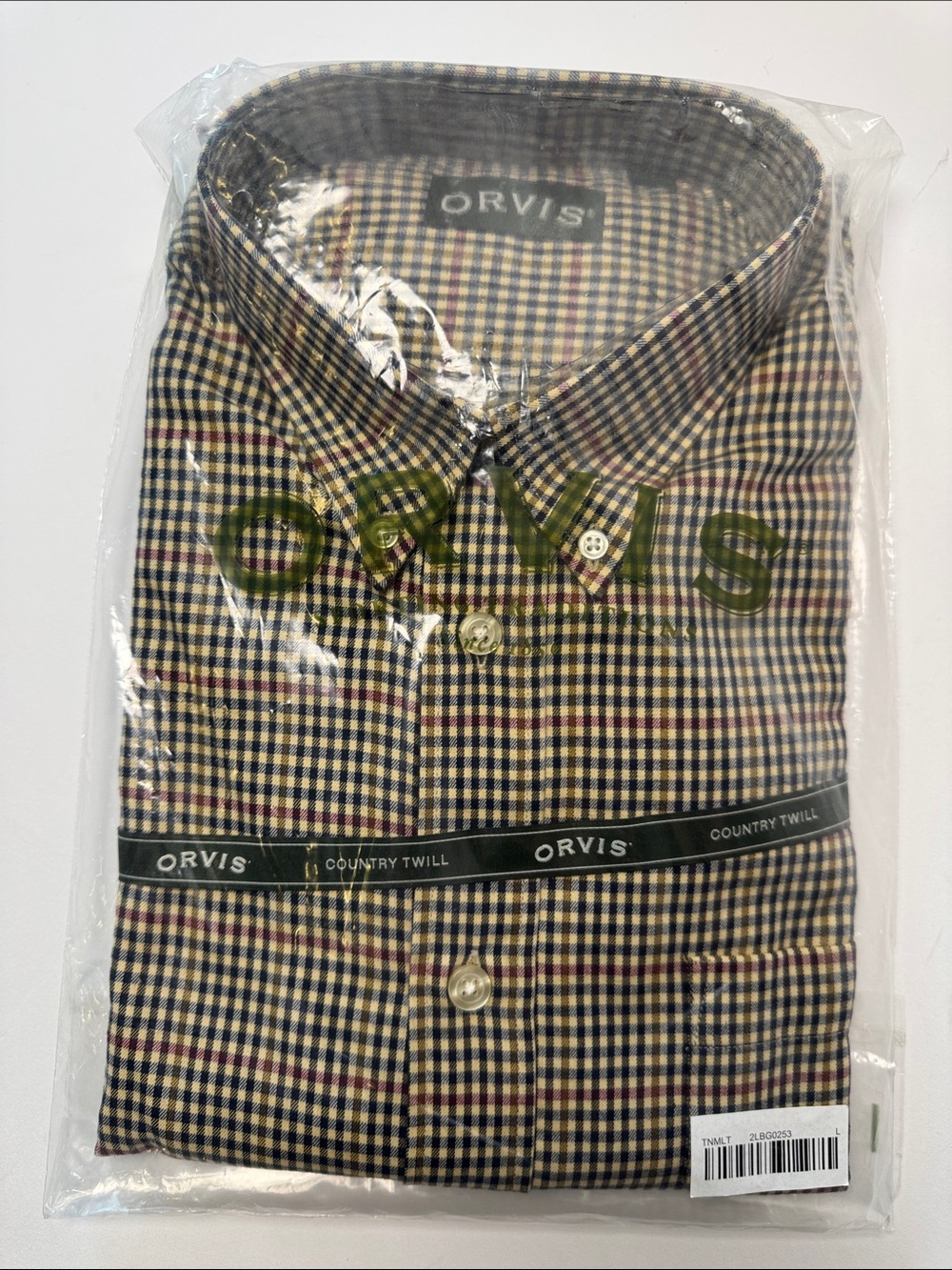 ORVIS New in Packaging Men's Plaid Country Twill Button-Down Shirt Tan Cream LG